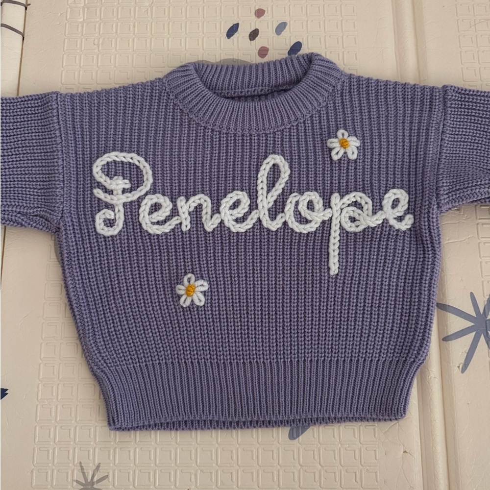 Kids Purple Name Knit Sweater “Penelope”
